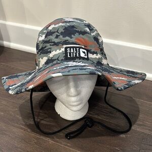 Salt Life Army Camo Print Boonie/bucket hat,adjustable headband & chin strap,sun
